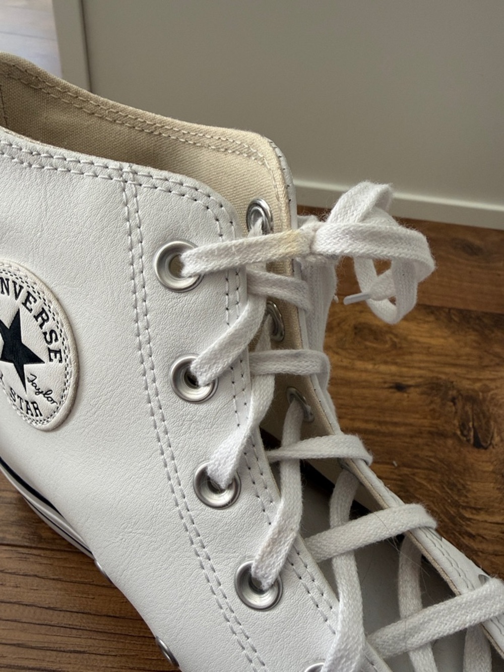 Converse White High Top Sneakers with Black Trim - Picture 6 of 7
